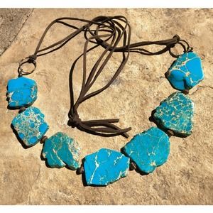 Jewelry Junkie Genuine Ocean Agate Slab Necklace Statement Western Leather NEW